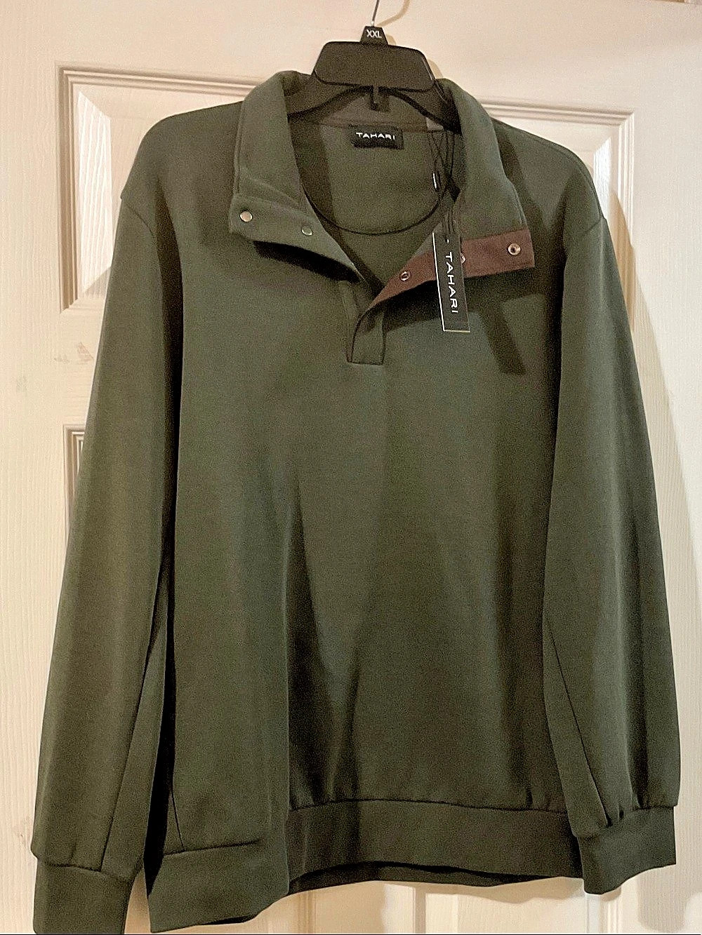 Tahari Men's Olive Snap-Front Polo NWT